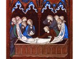 Jacob`s corpse being laid in a tomb by his twelve sons - an illustration from the Psalter of St Louis, 13th century
